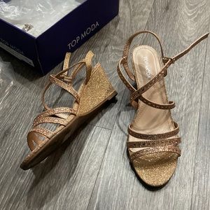 Top Moda Rose Gold Glitter Short Wedge Heels